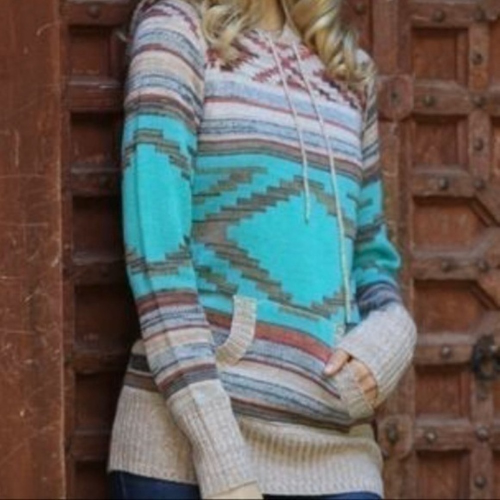 Nostalgia Western Aztec Print Hooded Pullover Sweater
